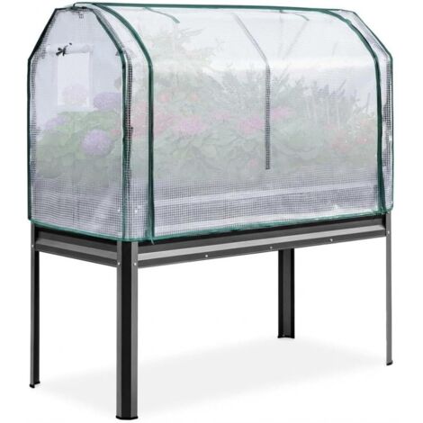 Bac de culture surélevé 120 x 60 x 140 cm,  Mini serre PE et voile protectrice inclus, Noir