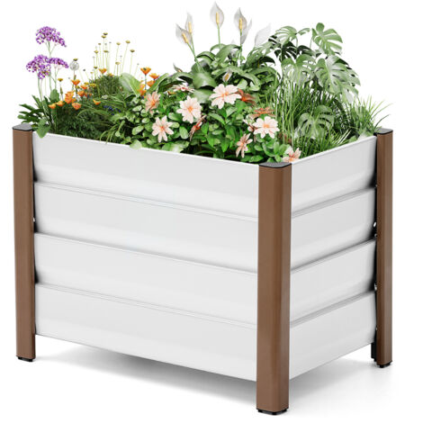 Bac de Jardin Surélevé en Aluminium 604045cm, Antirouille, Drainage Intégré, Coins Arrondis,r Balcon, Terrasse, Blanc, 1PC