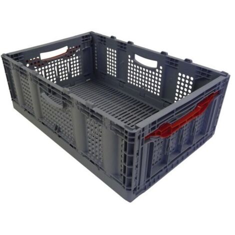 Bac de manutention ajoure pliant 60 x 40 cms - h  22 cm - 40l gris