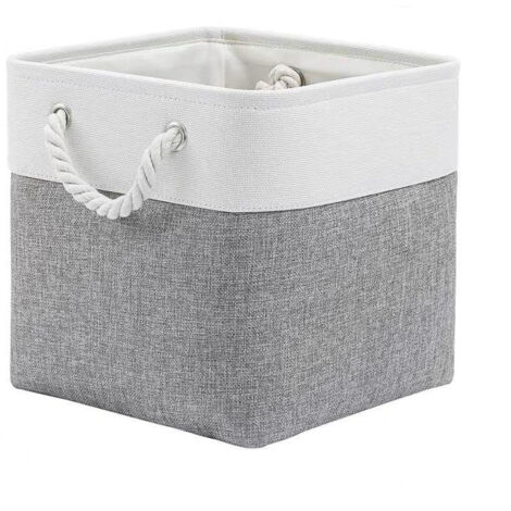 Bac de rangement cubique 28 x 28 cm, 1 grand bac de rangement pliable en tissu avec cordes, cubes de rangement pliables pour la maison, le bureau, le placard, les vêtements, les jouets, Gris