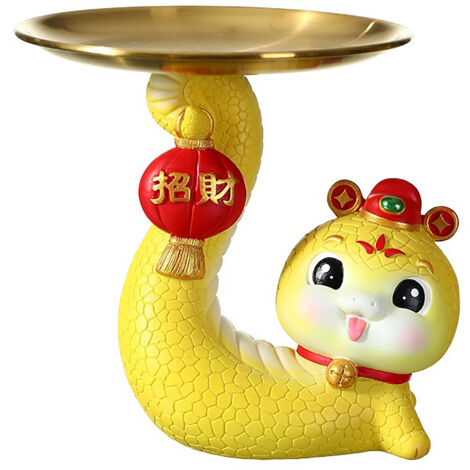 Bac de rangement décoratif Année du Serpent "Bonne Fortune" 1105 - Ornement de bureau et salon, cadeau de pendaison de crémaillère - Céramique, design sculpté