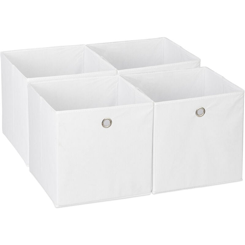 Bac de rangement, lot 4, corbeille pliable, trou pratique, h x l x p : 30 x 30 x 30 cm, pour étagère, blanc - Relaxdays