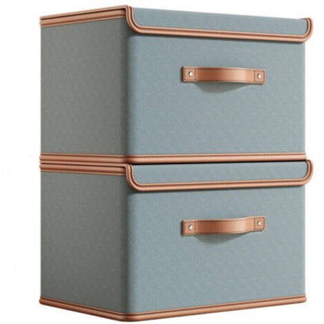 Bac de Rangement Pliable avec Couvercle M (372726cm) - Lot de 2 Organisateurs de Garde-Robe Gris en Tissu Oxford avec Poignées - Qualité Premium, Facile à Transporter