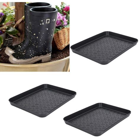 Bac de rangement pour chaussures 3 pièces interconnectables en plastique durable, espace optimisé, pour maison bureau hôtel, taille 35x27.5x3cm.