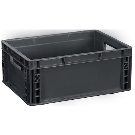 Bac de stockage plastique gerbable norme Europe parois pleines - 15 litres - dim : H 17x L 40 cm - Gris