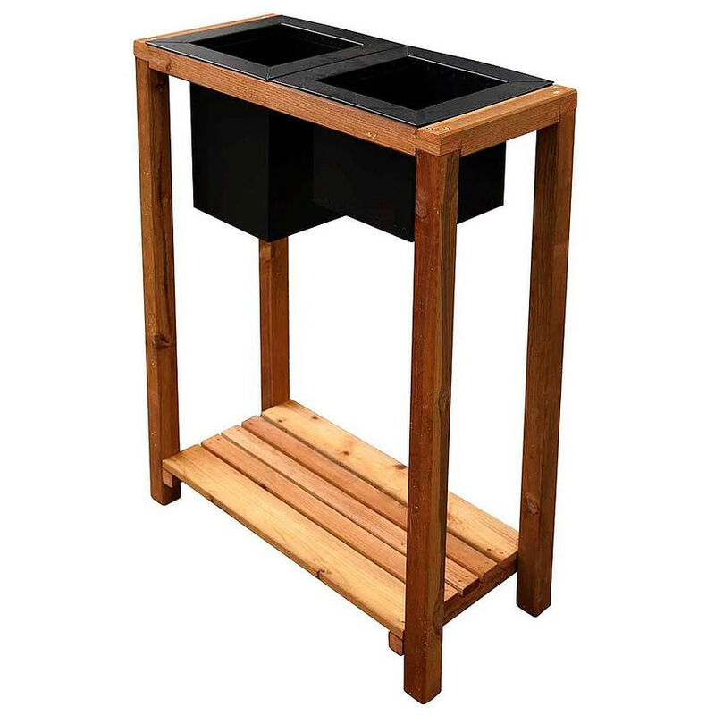 Bac à fleurs Jardipolys dune double 69,6x31x90cm en bois pin teinté brun et acier