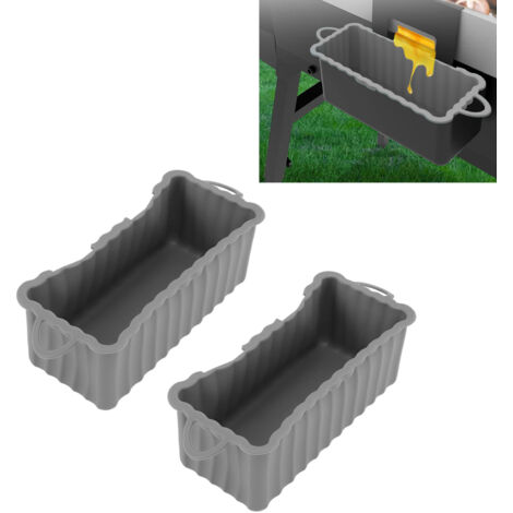 Bac Graisse Silicone Rectangulaire Reusable pour Grille Blackstone et Barbecue Camping - 2 Pièces, Gris, 22.8x8.9x7.2cm, Résistant jusqu'à 220℃