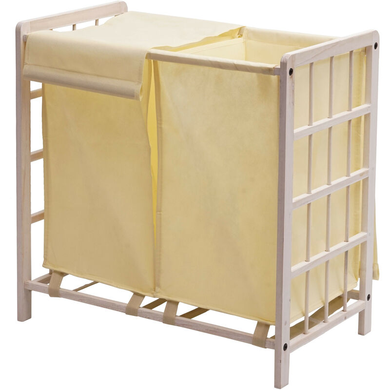 Bac à linge HWC-B60, Boîte à linge panier à linge, bois massif 60x60x33cm 68l blanc miteux, couvercle crème