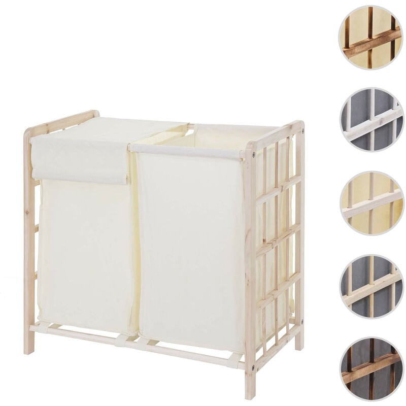 Bac à linge HWC-B60, Boîte à linge panier à linge, bois massif 60x60x33cm 68l brun, couvercle gris