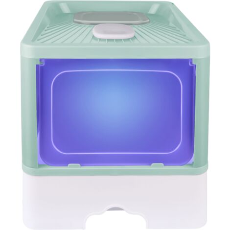 Bac Litière Chat, Bac à Litière Fermé, Filtre et Pelle à litière, Compartiment Inférieur Amovible pour un Nettoyage Facile, avec fonction de stérilisation - Vert