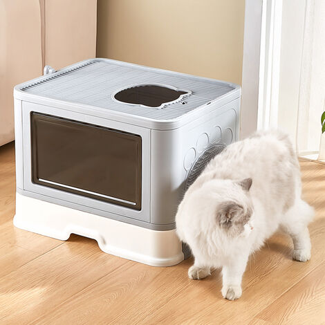 Bac Litière Chat - Maison de Toilette Chat Pliable - 48.536.538cm - Gris