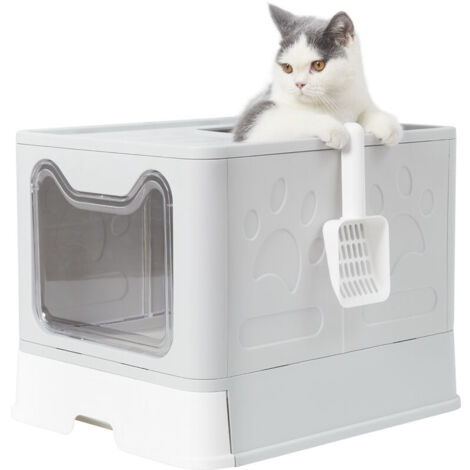 Bac Litière Chat XXL - Maison de Toilette Chat Fermée - 48.5x 38x 40cm,grey