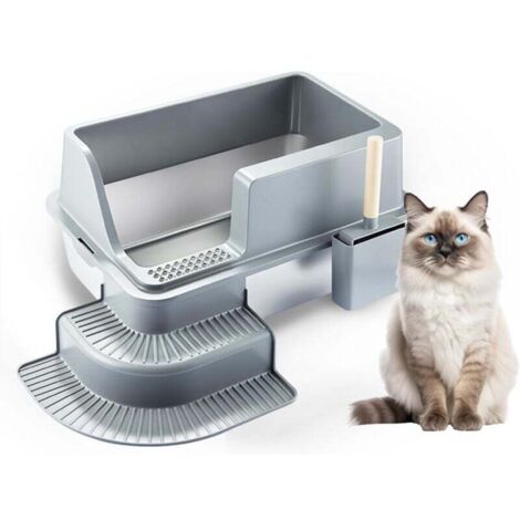 Bac Litiere pour Chat,  Bac à Litière en Acier Inoxydable, Grand pour Les Chats et Les Lapins Bac Litiere Chat, Fermeture Latérale à Haute paroi, Antiadhésive, étanche, Facile à Nettoyer