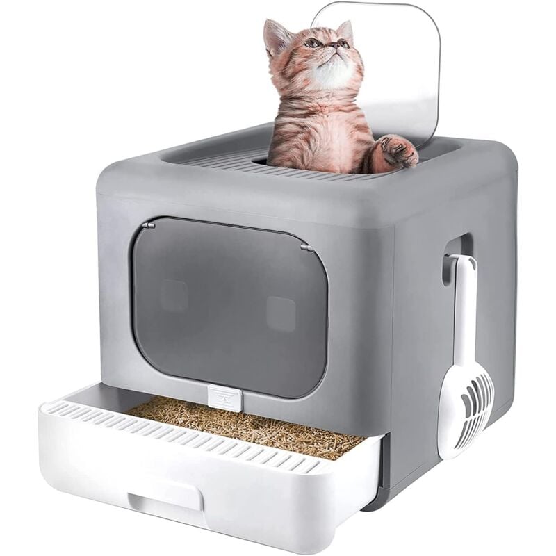 Bac Litière Chat - Maison de Toilette Chat Fermée - 43x40.5x37.5cm