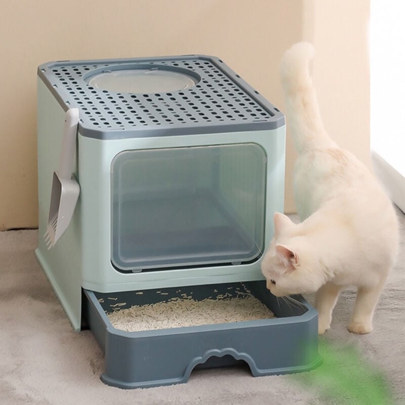 Bac à Litière Chat Maison de Toilette pour Chats avec Filtre Tiroir, Portable Anti Odeur Caisse Litière Fermée Taille vert 503538CM