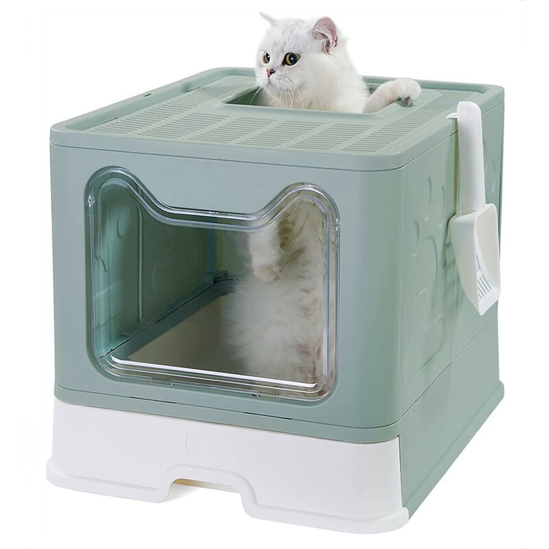 Hofuton Bac à Litière Fermé avec Entrée par Le Haut et Couvercle à Trous Absence de Dispersion de Litière et d'Odeur, Pelle Incluse pour Chat, 51 x