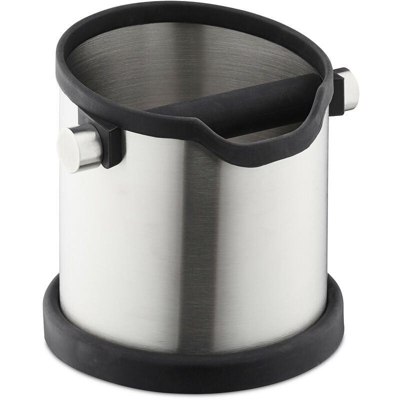 Bac à marc de café, barre en caoutchouc, pour machine porte-tamis, récupérateur, acier inox, argenté - Relaxdays