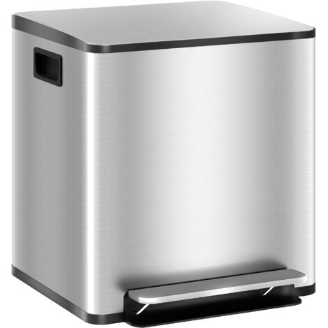 Bac pédales 15 L 2 sections couvercle silencieux acier inoxydable PP 41,8x36,7x44 cm