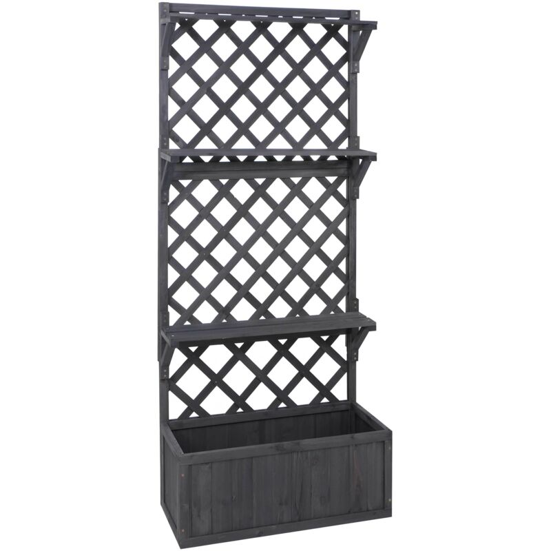 Bac potager avec treillis 3 étagères intégrées brise-vue extérieur 177 x 77 x 33 cm en bois anthracite gris 040008918