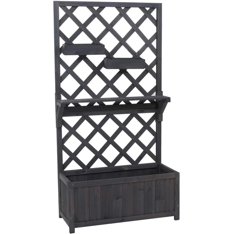 Bac potager avec treillis jardinière avec étagère et bacs suspendus 135 x 70 x 30 cm en bois anthracite gris 040008922