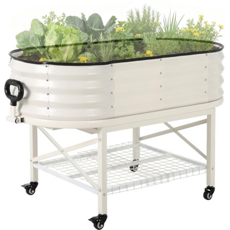 Bac potager surélevé métal galvanisé mobile sur roulettes carré avec pieds filet anti oiseaux potager légumes herbes fleurs 120 x 60 x 30 cm