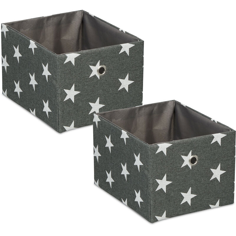 Bac rangement en lot de 2, rectangulaire, étoiles, design ouvert, h x l x p : 16x20x25 cm, gris et blanc - Relaxdays