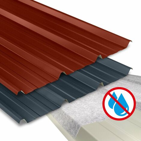 Bacacier – Tôle bac acier 2100x1000 mm – Feutre régulateur de condensation – Épaisseur 0.63 mm – Revêtement polyester 25 µm – Couleur rouge tuile RAL 8012