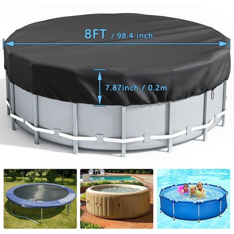 Bâche 4 saisons pour piscine hors sol, Bâche Protection Pour Piscine, Couverture de Extérieur Ronde Spa Baignoire idéale pour garder votre piscine propre (2,4 M, noir)