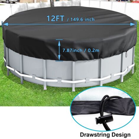 Bâche 4 saisons pour piscine hors sol, Bâche Protection Pour Piscine, Couverture de Extérieur Ronde Spa Baignoire idéale pour garder votre piscine propre (3,7 M, noir)