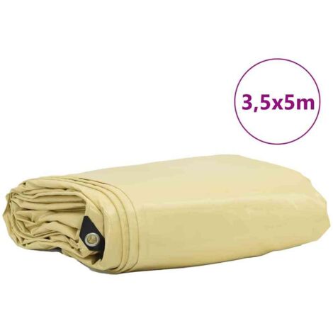 Bâche 650g / m² Beige 3,5 x 5 m Toile avec revêtement en PVC CFW85657
