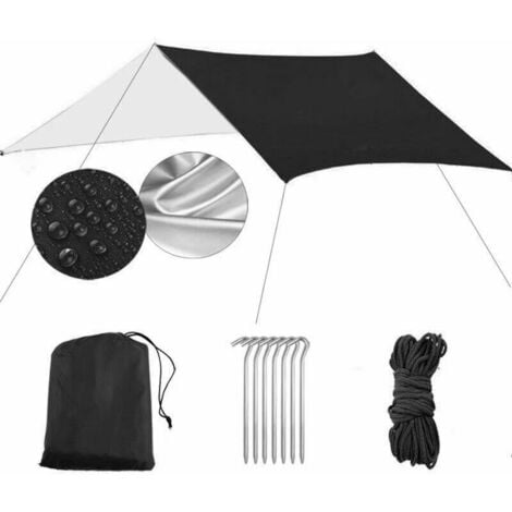 360×290cm Bache pour tente, Bache de protection pour tente, Anti Pluie Abri  de Randonnée Tapis étanche anti-neige Camping Abri NOIR