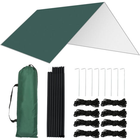Bâche Anti-Pluie Tarp Bivouac Toile de Tente Imperméable Tapis de Sol Abri de Randonnée Parasol Auvent Anti UV pour Camping Trekking