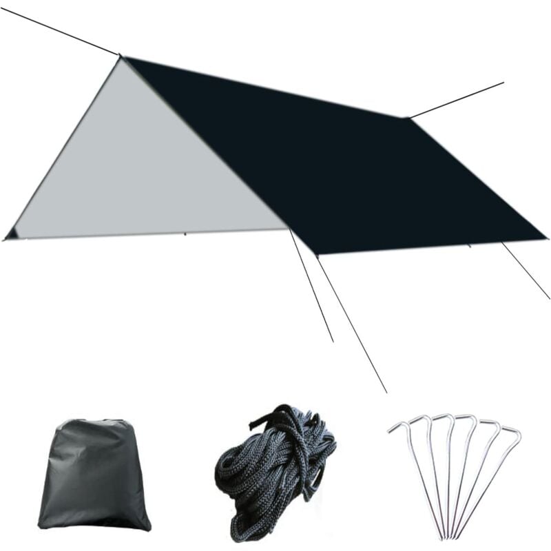 Missdong - Bâche Anti-Pluie Tarp Toile de Tente Imperméable Abri de Randonnée Parasol Portable Auvent Anti uv pour Camping Trekking (02 Noir +