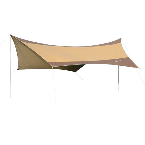 Bâche anti-pluie voile d'ombrage toile de camping 5,6L x 5,5l m polyester haute densité 190T imperméable marron doré - Marron