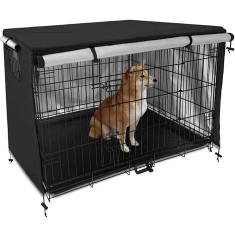 Bache Cage Chien, Tissu Oxford 210D Double Porte Housse pour Cage a Chien, Matériau Durable Imperméable Ombrage Respirant Bâche de Protection Cage Chien (95 X 61 X 64cm)