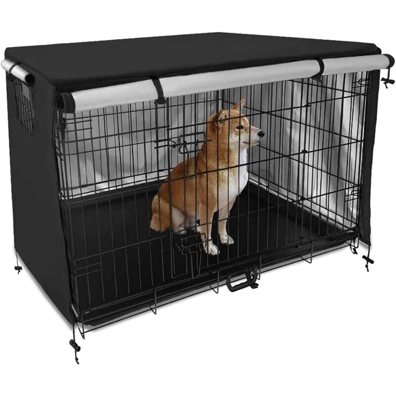 Aougo - Bache Cage Chien, Tissu Oxford 210D Double Porte Housse pour Cage a Chien, Matériau Durable Imperméable Ombrage Respirant Bâche de Protection