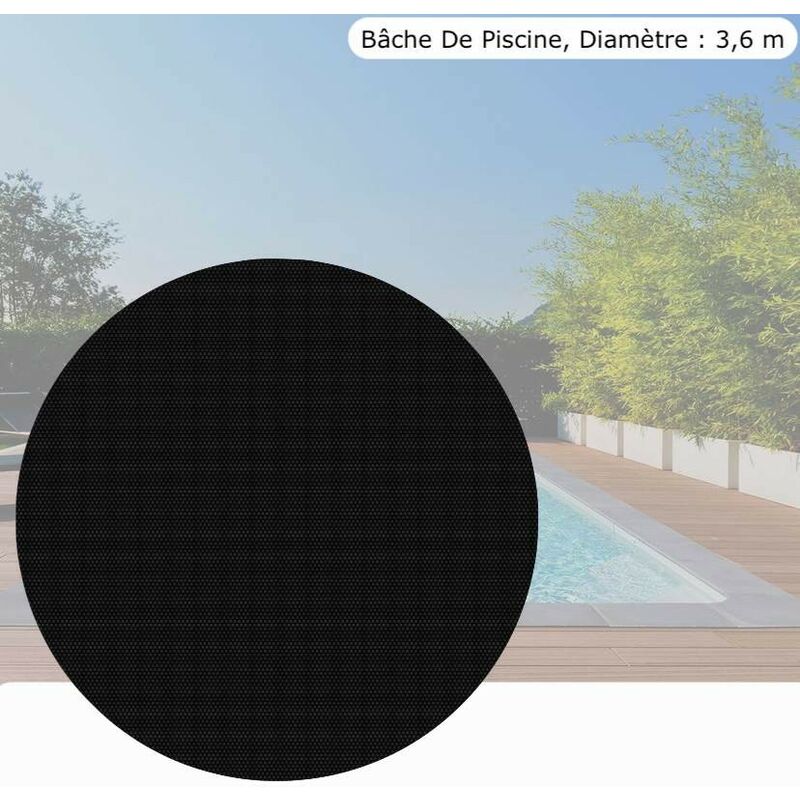 Bàche, Couverture Piscine, Ronde à Effet Isolant, Noire, Diam: 3,6 m - Noir