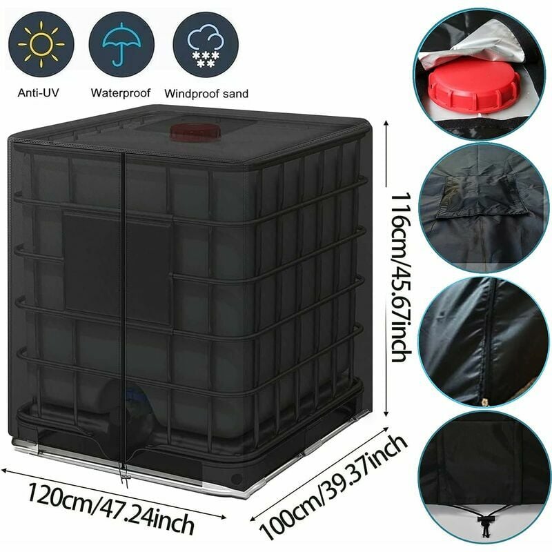 Bâche Cuve 1000L Anti uv 210D ibc Housse Container Réservoir d'eau avec Cordon Fermeture éclair