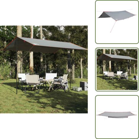 Bâche de camping gris et orange 400x294 cm imperméable - Tente De Camping - Bache Imperméable - Abri Extérieur - Protection Solaire - Tapis De Sol