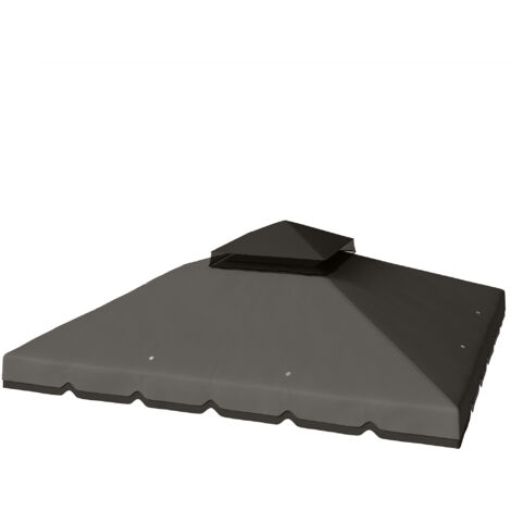 Bâche de Gazebo 3x3 m Imperméable à Double Toit avec 8 Évacuations, en Polyester Gris Anthracite