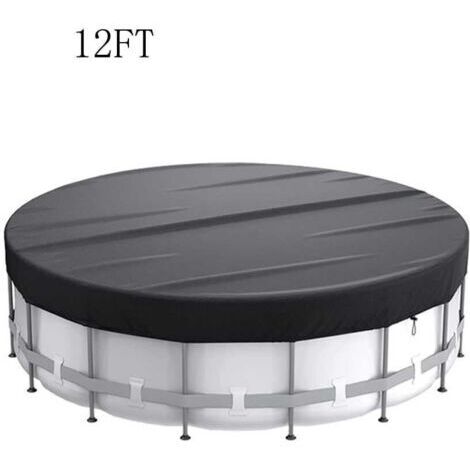Bâche de piscine-Bâche de protection ronde pour piscine - avec cordon de serrage pour une utilisation facile -37020CM (12 pieds), noire