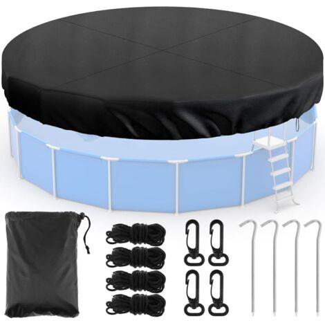 Bâche de piscine ronde 244 cm, en tissu Oxford 210D, avec 4 clous, cordes traction, crochets, protection UV, coupe-vent, pour trampoline, piscine, fontaine, animaux - 244CM