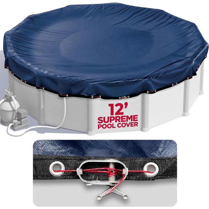 Bâche de piscine ronde de 3,7 m pour piscines hors sol, couverture de piscine hors sol, couverture de piscine, couverture de piscine d'hiver, empêche