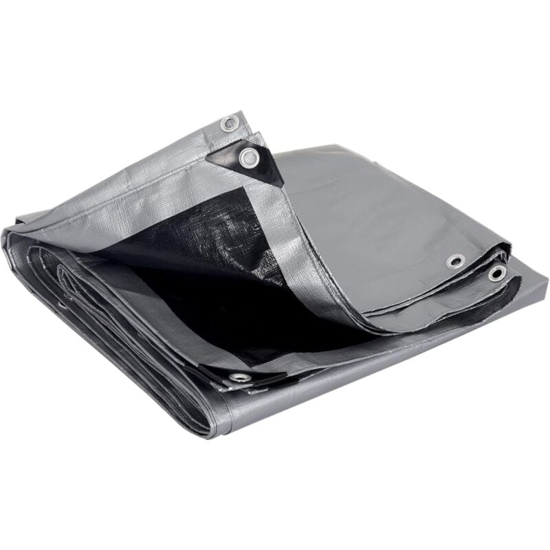 Bâche de protection en polyéthylène 120g/m² bâche imperméable Gris+Noir avec œillets couverture de haute densité 3x4m