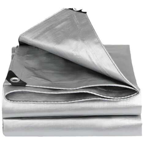 Bâche de Protection Extérieure Ultra Résistante MOMO（4m x8m） - Étanche et Multifonctionnelle pour Abri, Meubles de Jardin, Bois - Argent