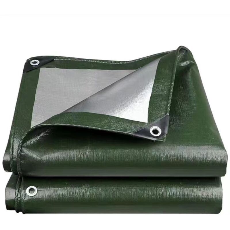 Bâche de protection extérieure universelle imperméable réversible avec œillets - 150g - Gris et vert - 3 x 4 m