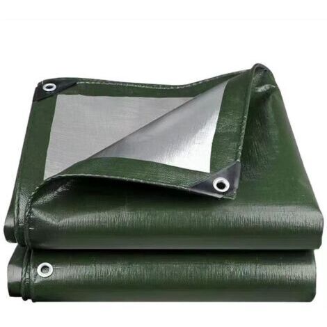 Bâche de protection extérieure universelle imperméable réversible avec œillets - 150g - Gris et vert - 3 x 4 m