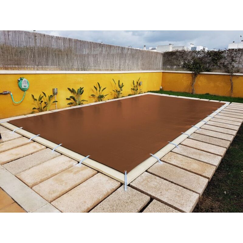 Bâche de protection hivernale pour piscine de 4,5 x 5,5 plus 15 cm de chaque côté pour ancrage marron (extérieur) / marron (intérieur)