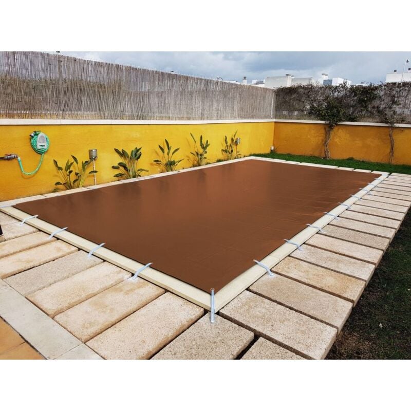 Bâche de protection hivernale pour piscine de 4,5 x 7,5 m plus 15 cm de chaque côté pour ancrage marron (extérieur) / marron (intérieur)