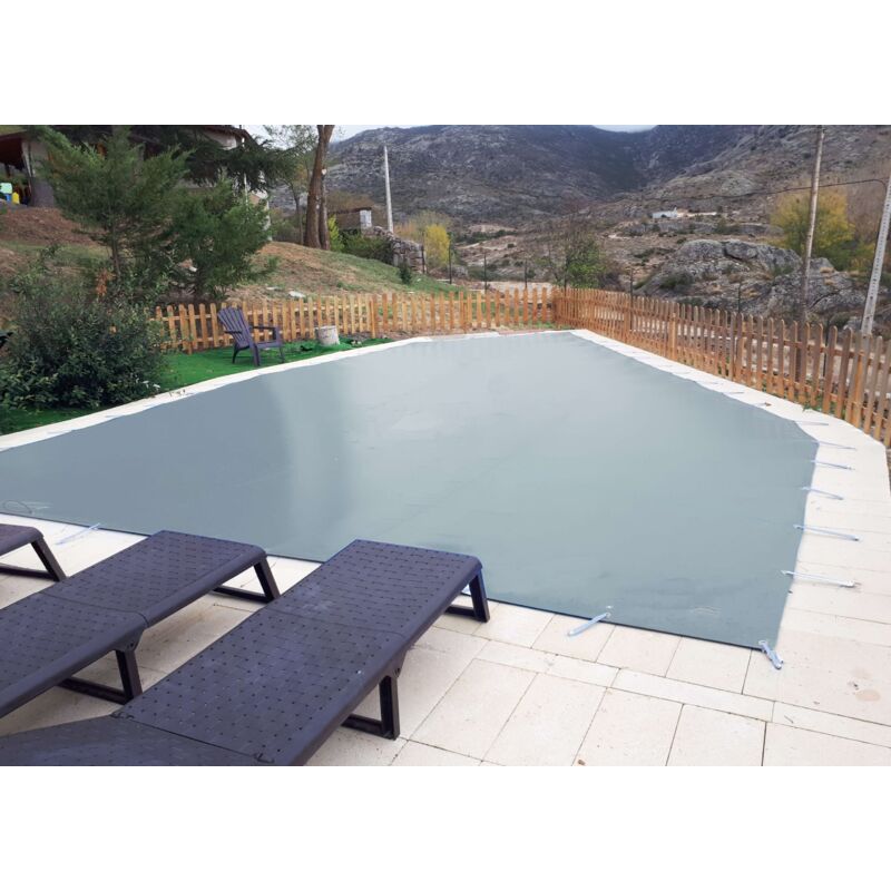Bâche de protection hivernale pour piscine de 5,5 x 5,5 m plus 15 cm de chaque côté pour ancrage en Gris (extérieur) / Gris (intérieur)